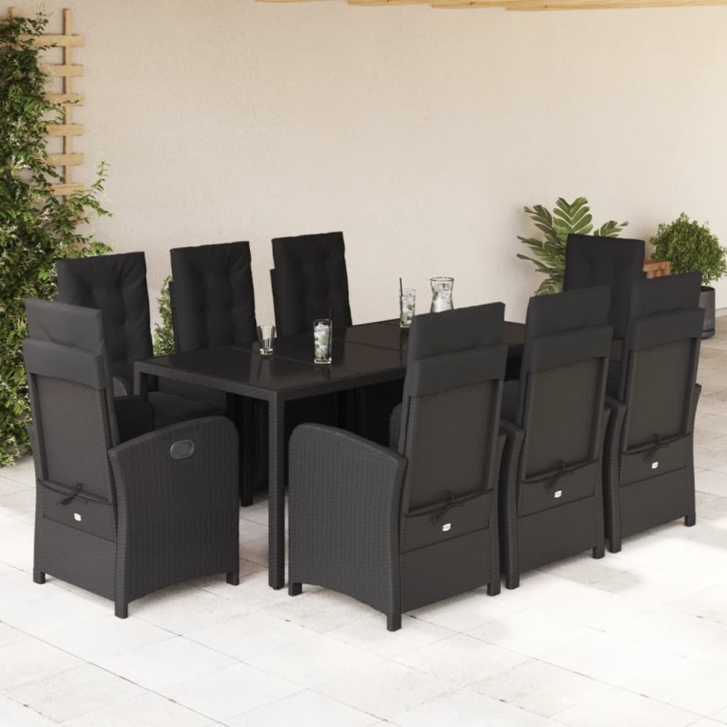 vidaXL 9-tlg. Garten-Essgruppe mit Kissen Schwarz Poly Rattan vidaXL 9-tlg. Garten-Essgruppe mit Kissen Schwarz Poly Rattan