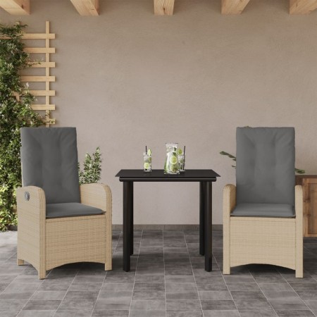 vidaXL 3-tlg. Garten-Essgruppe mit Kissen Beigemischung Poly Rattan