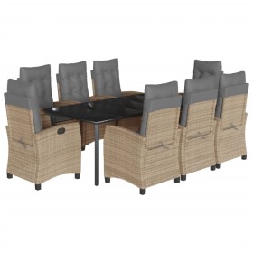 vidaXL 9-tlg. Garten-Essgruppe mit Kissen Beigemischung Poly Rattan