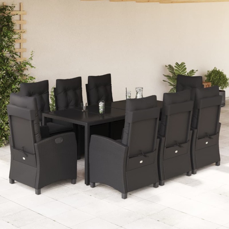 vidaXL 9-tlg. Garten-Essgruppe mit Kissen Schwarz Poly Rattan vidaXL 9-tlg. Garten-Essgruppe mit Kissen Schwarz Poly Rattan