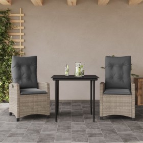 vidaXL 3-tlg. Garten-Essgruppe mit Kissen Hellgrau Poly Rattan