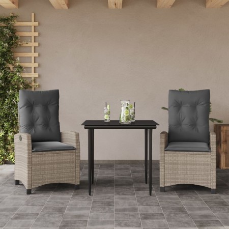 vidaXL 3-tlg. Garten-Essgruppe mit Kissen Hellgrau Poly Rattan