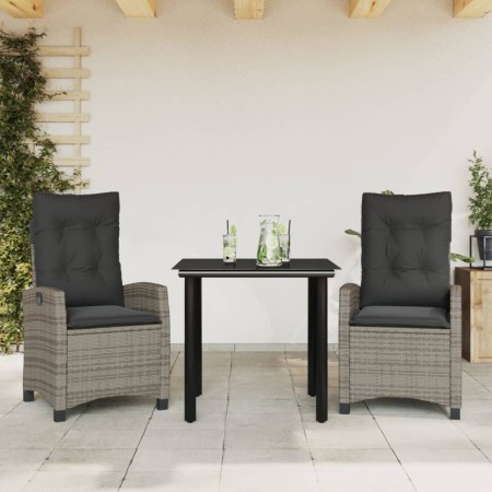 vidaXL 3-tlg. Garten-Essgruppe mit Kissen Grau Poly Rattan
