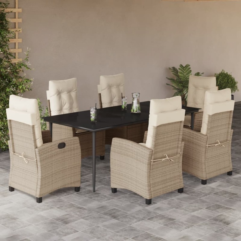 vidaXL 7-tlg. Garten-Essgruppe mit Kissen Beige Poly Rattan vidaXL 7-tlg. Garten-Essgruppe mit Kissen Beige Poly Rattan