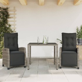 vidaXL 3-tlg. Garten-Essgruppe mit Kissen Grau Poly Rattan