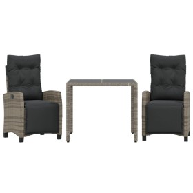 vidaXL 3-tlg. Garten-Essgruppe mit Kissen Grau Poly Rattan