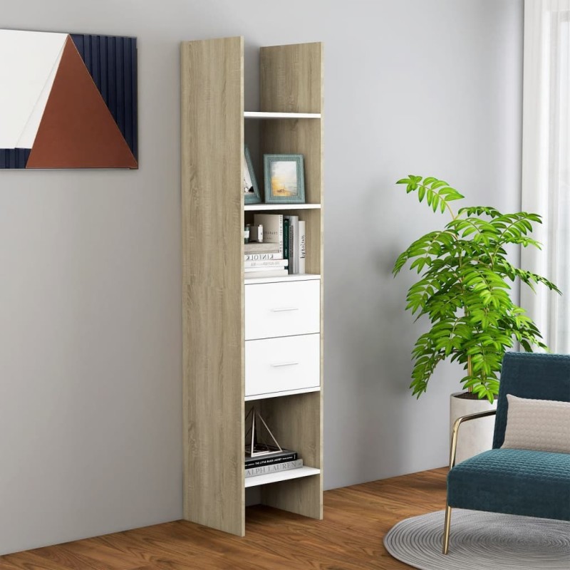 vidaXL Bücherregal Weiß Sonoma-Eiche 40x35x180 cm Holzwerkstoff vidaXL Bücherregal Weiß Sonoma-Eiche 40x35x180 cm Holzwerkstoff