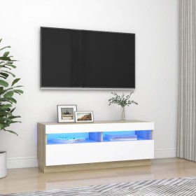 vidaXL TV-Schrank mit LED-Leuchten Weiß Sonoma-Eiche 100x35x40 cm