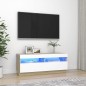 vidaXL TV-Schrank mit LED-Leuchten Weiß Sonoma-Eiche 100x35x40 cm vidaXL TV-Schrank mit LED-Leuchten Weiß Sonoma-Eiche 100x35x40 cm