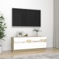 vidaXL TV-Schrank mit LED-Leuchten Weiß Sonoma-Eiche 100x35x40 cm vidaXL TV-Schrank mit LED-Leuchten Weiß Sonoma-Eiche 100x35x40 cm