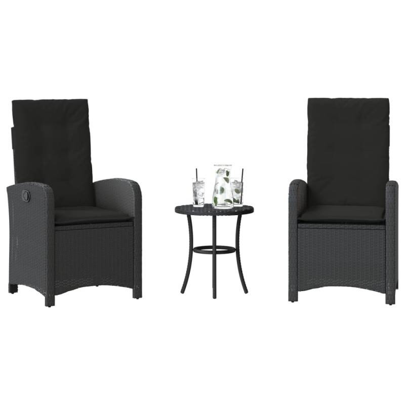 vidaXL 3-tlg. Bistro-Set mit Kissen Schwarz Poly Rattan vidaXL 3-tlg. Bistro-Set mit Kissen Schwarz Poly Rattan