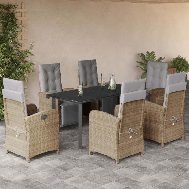 vidaXL 7-tlg. Garten-Essgruppe mit Kissen Beige Poly Rattan vidaXL 7-tlg. Garten-Essgruppe mit Kissen Beige Poly Rattan
