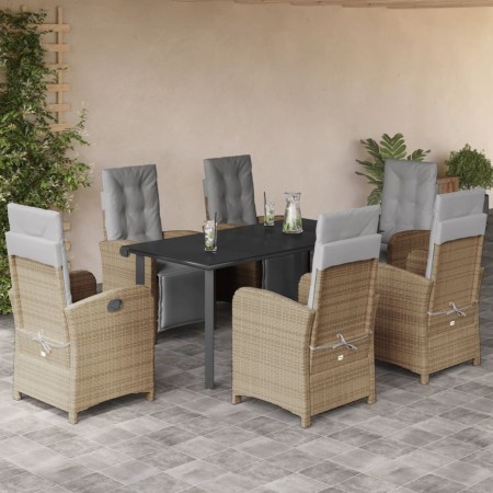 vidaXL 7-tlg. Garten-Essgruppe mit Kissen Beige Poly Rattan