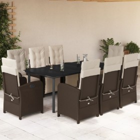 vidaXL 9-tlg. Garten-Essgruppe mit Kissen Braun Poly Rattan