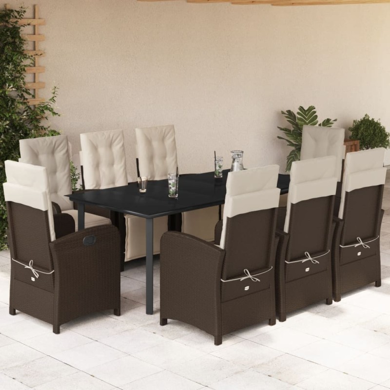 vidaXL 9-tlg. Garten-Essgruppe mit Kissen Braun Poly Rattan vidaXL 9-tlg. Garten-Essgruppe mit Kissen Braun Poly Rattan