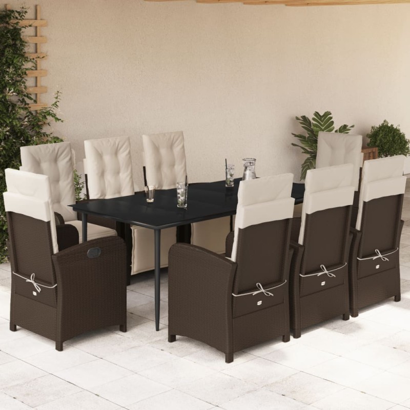 vidaXL 9-tlg. Garten-Essgruppe mit Kissen Braun Poly Rattan vidaXL 9-tlg. Garten-Essgruppe mit Kissen Braun Poly Rattan