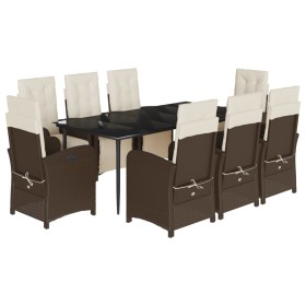 vidaXL 9-tlg. Garten-Essgruppe mit Kissen Braun Poly Rattan