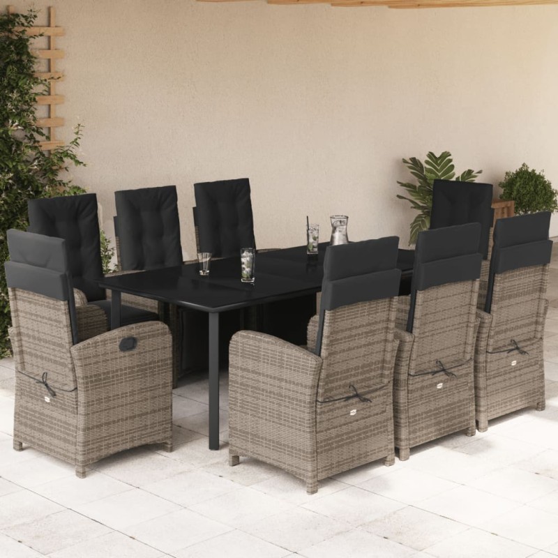 vidaXL 9-tlg. Garten-Essgruppe mit Kissen Grau Poly Rattan vidaXL 9-tlg. Garten-Essgruppe mit Kissen Grau Poly Rattan