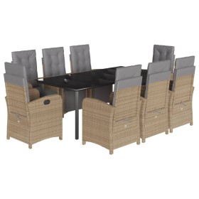 vidaXL 9-tlg. Garten-Essgruppe mit Kissen Beige Poly Rattan