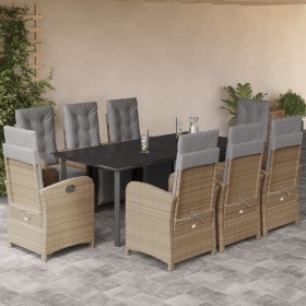 vidaXL 9-tlg. Garten-Essgruppe mit Kissen Beige Poly Rattan