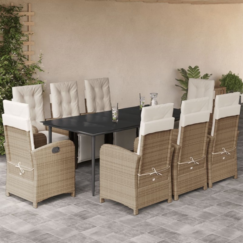 vidaXL 9-tlg. Garten-Essgruppe mit Kissen Beige Poly Rattan vidaXL 9-tlg. Garten-Essgruppe mit Kissen Beige Poly Rattan