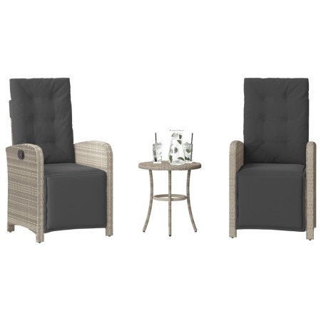 vidaXL 3-tlg. Bistro-Set mit Kissen Hellgrau Poly Rattan
