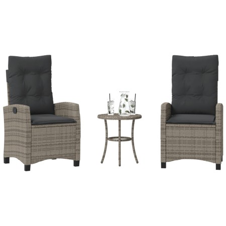 vidaXL 3-tlg. Bistro-Set mit Kissen Grau Poly Rattan