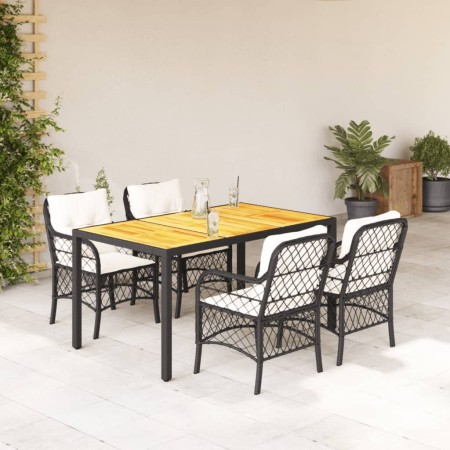 vidaXL 5-tlg. Garten-Essgruppe mit Kissen Schwarz Poly Rattan