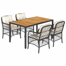 vidaXL 5-tlg. Garten-Essgruppe mit Kissen Schwarz Poly Rattan