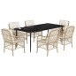 vidaXL 7-tlg. Garten-Essgruppe mit Kissen Beige Poly Rattan