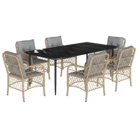 vidaXL 7-tlg. Garten-Essgruppe mit Kissen Beigemischung Poly Rattan