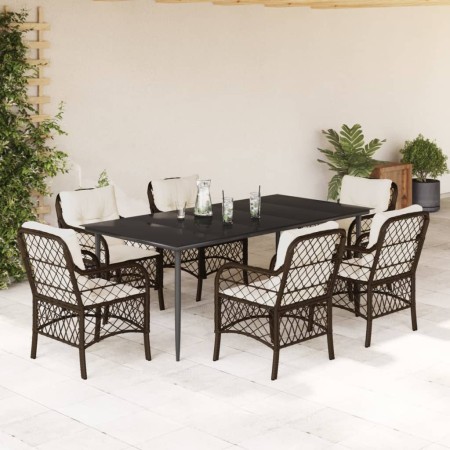vidaXL 7-tlg. Garten-Essgruppe mit Kissen Braun Poly Rattan