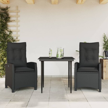vidaXL 3-tlg. Garten-Essgruppe mit Kissen Schwarz Poly Rattan