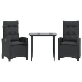 vidaXL 3-tlg. Garten-Essgruppe mit Kissen Schwarz Poly Rattan
