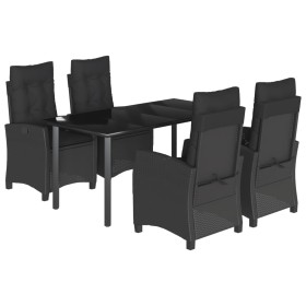 vidaXL 5-tlg. Garten-Essgruppe mit Kissen Schwarz Poly Rattan