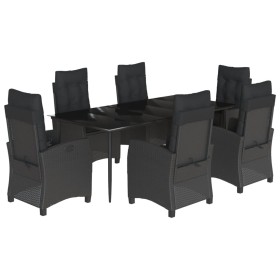 vidaXL 7-tlg. Garten-Essgruppe mit Kissen Schwarz Poly Rattan