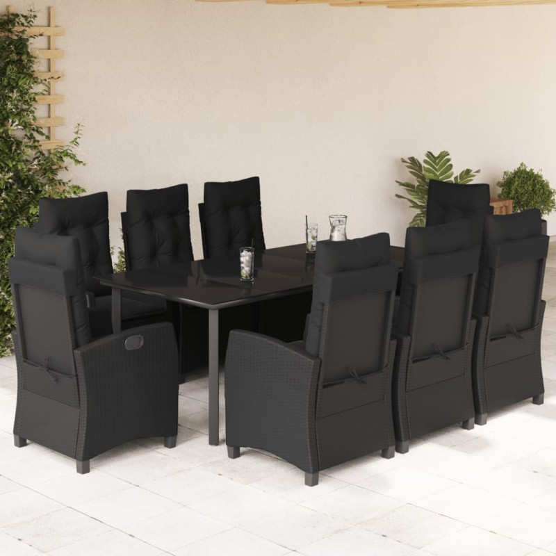 vidaXL 9-tlg. Garten-Essgruppe mit Kissen Schwarz Poly Rattan vidaXL 9-tlg. Garten-Essgruppe mit Kissen Schwarz Poly Rattan