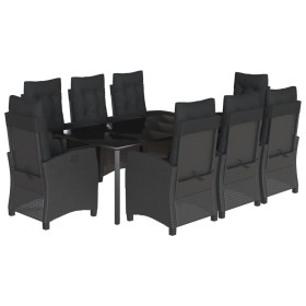 vidaXL 9-tlg. Garten-Essgruppe mit Kissen Schwarz Poly Rattan