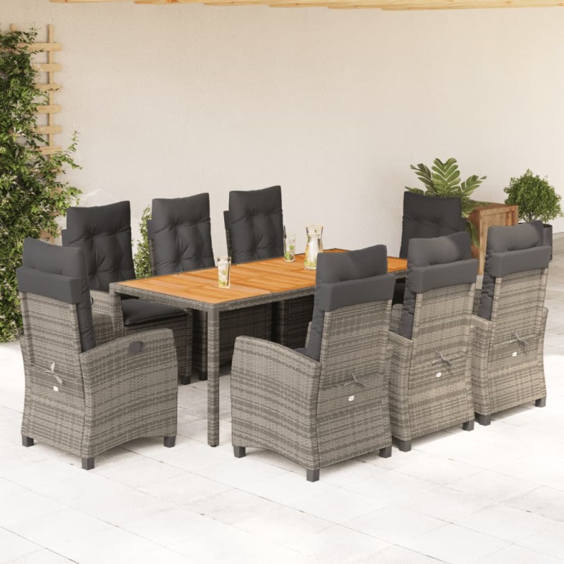 vidaXL 9-tlg. Garten-Essgruppe mit Kissen Grau Poly Rattan vidaXL 9-tlg. Garten-Essgruppe mit Kissen Grau Poly Rattan