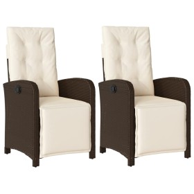 vidaXL Gartensessel mit Fußteil 2 Stk. Verstellbar Braun Poly Rattan
