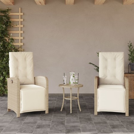 vidaXL Gartensessel mit Fußteil 2 Stk. Verstellbar Beige Poly Rattan
