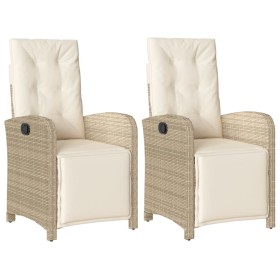 vidaXL Gartensessel mit Fußteil 2 Stk. Verstellbar Beige Poly Rattan