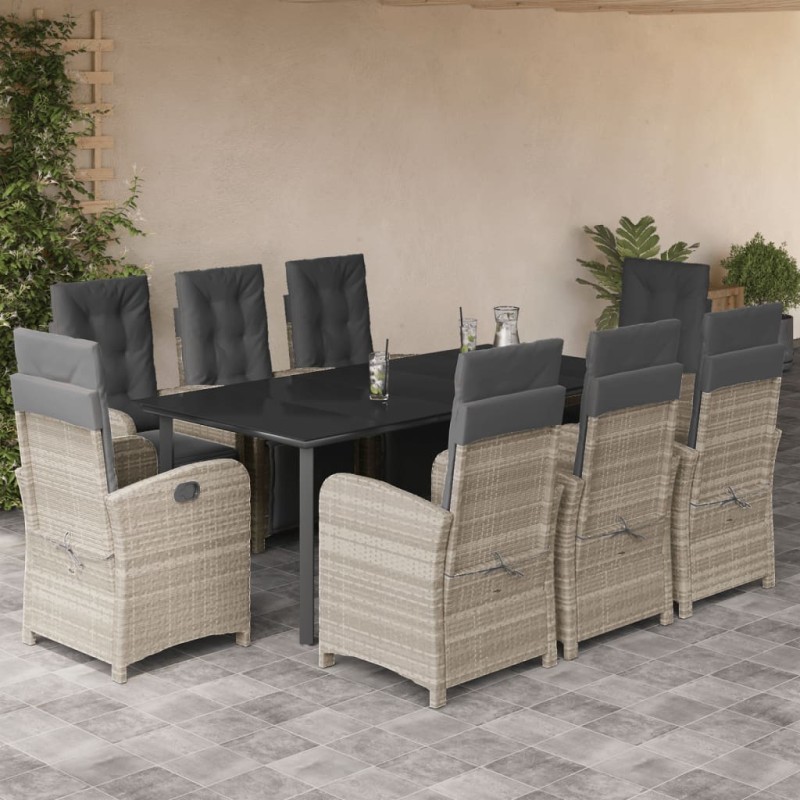 vidaXL 9-tlg. Garten-Essgruppe mit Kissen Hellgrau Poly Rattan vidaXL 9-tlg. Garten-Essgruppe mit Kissen Hellgrau Poly Rattan