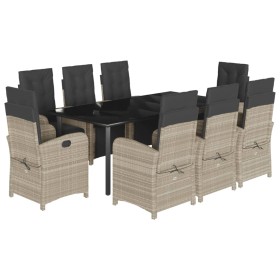 vidaXL 9-tlg. Garten-Essgruppe mit Kissen Hellgrau Poly Rattan