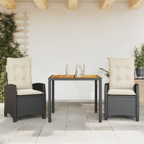 vidaXL 3-tlg. Garten-Essgruppe mit Kissen Schwarz Poly Rattan