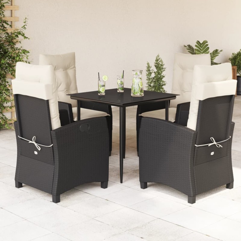 vidaXL 5-tlg. Garten-Essgruppe mit Kissen Schwarz Poly Rattan vidaXL 5-tlg. Garten-Essgruppe mit Kissen Schwarz Poly Rattan