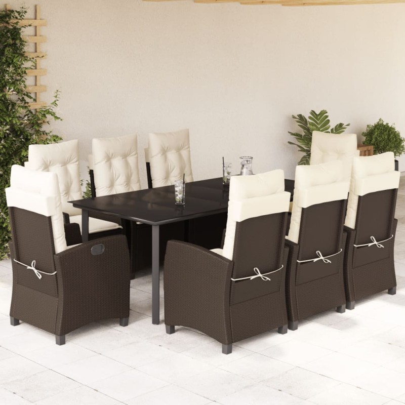 vidaXL 9-tlg. Garten-Essgruppe mit Kissen Braun Poly Rattan vidaXL 9-tlg. Garten-Essgruppe mit Kissen Braun Poly Rattan