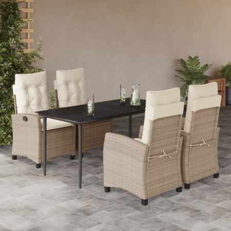 vidaXL 5-tlg. Garten-Essgruppe mit Kissen Beige Poly Rattan