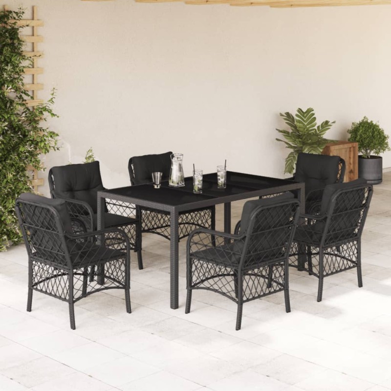 vidaXL 7-tlg. Garten-Essgruppe mit Kissen Schwarz Poly Rattan vidaXL 7-tlg. Garten-Essgruppe mit Kissen Schwarz Poly Rattan