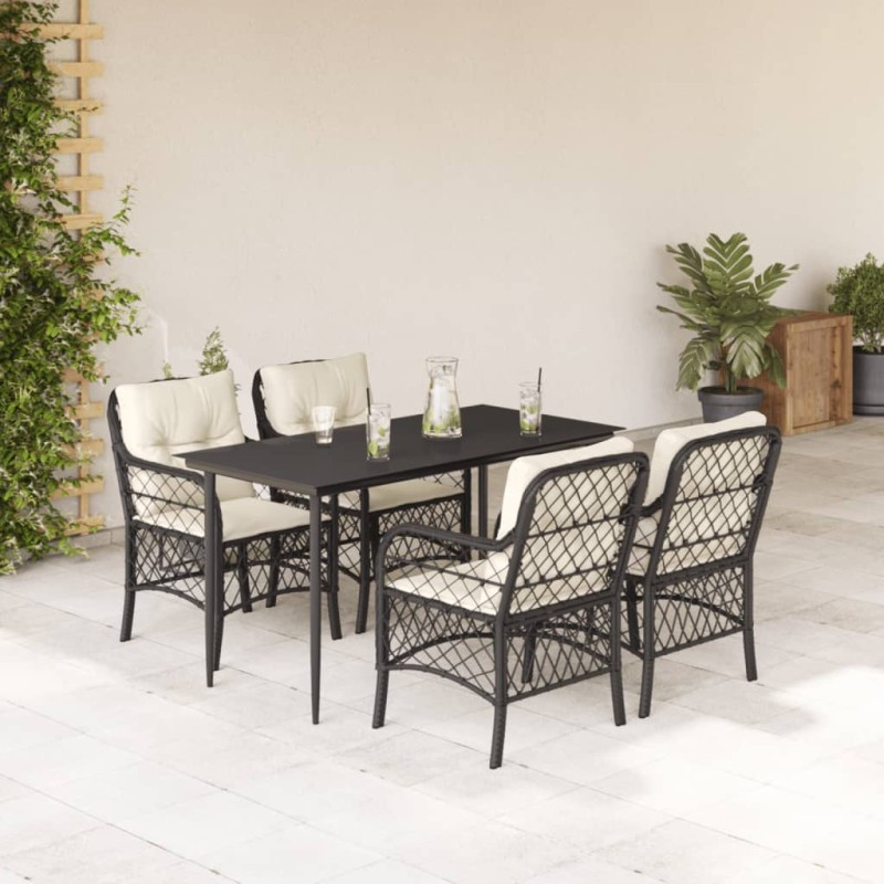 vidaXL 5-tlg. Garten-Essgruppe mit Kissen Schwarz Poly Rattan vidaXL 5-tlg. Garten-Essgruppe mit Kissen Schwarz Poly Rattan
